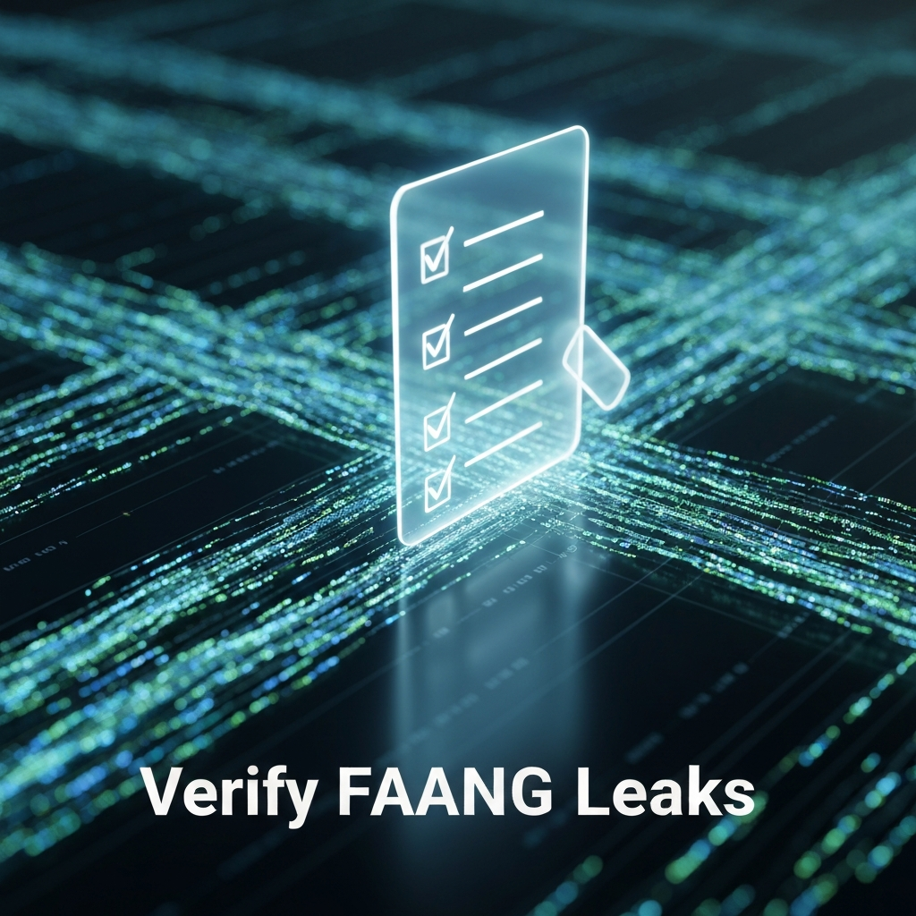 A modern digital art image depicting a glowing checklist or filter sifting through chaotic streams of tech data, highlighting verified information. This visual represents the article's guide on "Leak Credibility Scoring: A 5-Step Checklist for Evaluating FAANG Rumors."